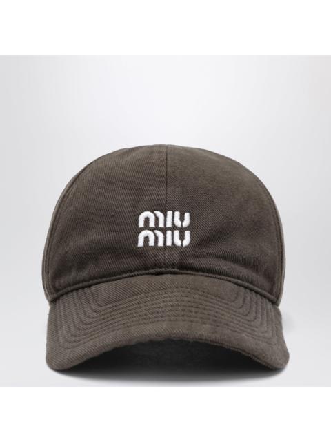 Miu Miu Miu Miu Washed Denim Baseball Cap In Dark Brown And Blue Women