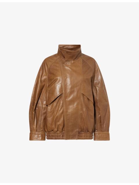 NOUR HAMMOUR Ariste Funnel-Neck Leather Jacket