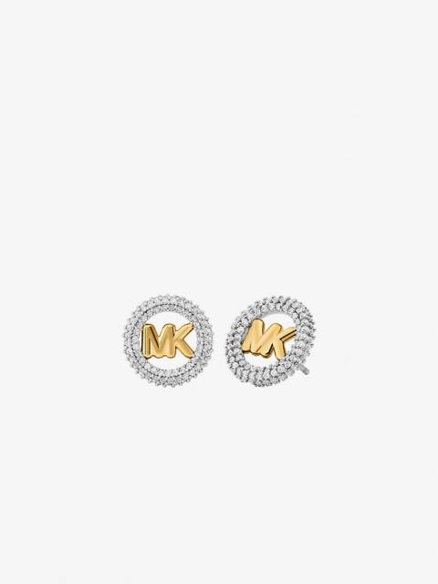MICHAEL KORS Small Pavé Logo Charm Two-Tone Stud Earrings