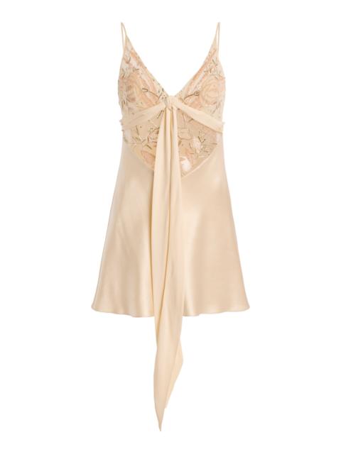 Wiederhoeft Bias Cut Floral Embroidered Mini Dress ivory