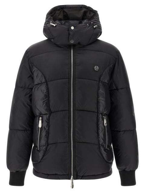 PHILIPP PLEIN Logo Patch Down Jacket Puffer Jackets Black