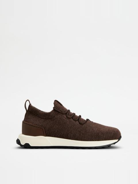 Tod's SOCK SNEAKERS IN FABRIC AND LEATHER - BROWN
