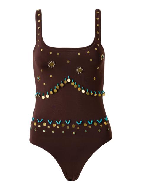 SIEDRÉS Dasne Embellished Knit Bodysuit brown