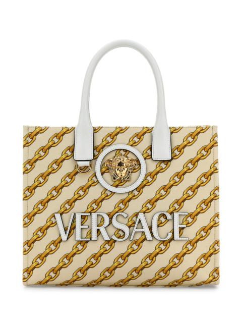 VERSACE Printed canvas small Chain Stripes La Medusa shopping bag