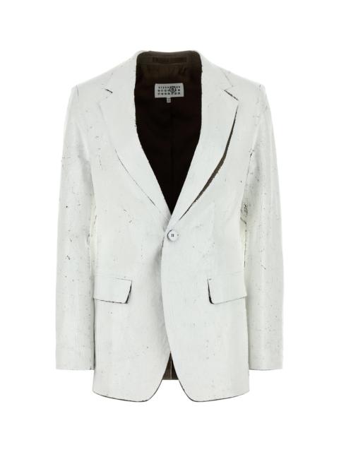 ジャケット MM6 MAISON MARGIELA White Stretch Polyester Blend Blazer MM6 Maison Margiela: White Painted Blazer | SSENSE