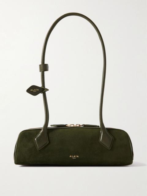Alaïa Le Teckel small leather-trimmed suede shoulder bag Green