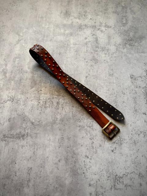 SAINT LAURENT Saint Laurent 15AW Red-Brown Cracked Leather Studded Distressed Belt by Hedi Slimane