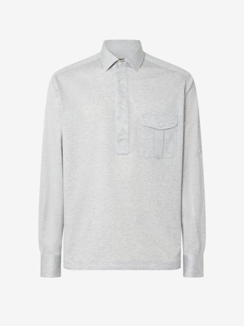 CORNELIANI Melange grey cotton and silk jersey shirt with micro pique