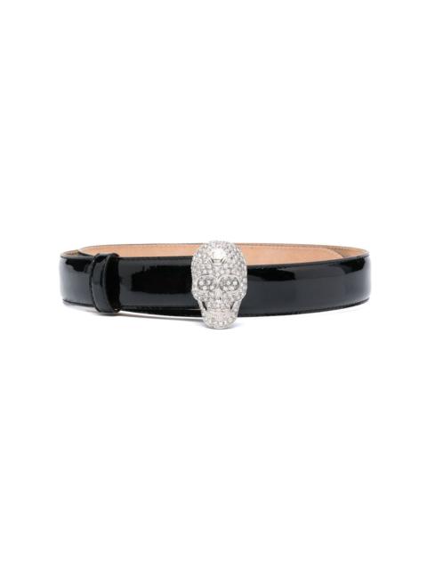 crystal-skull patent-leather belt