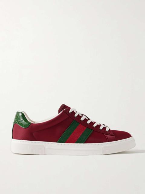 Ace Croc-Effect Leather and Webbing-Trimmed Twill  Sneakers