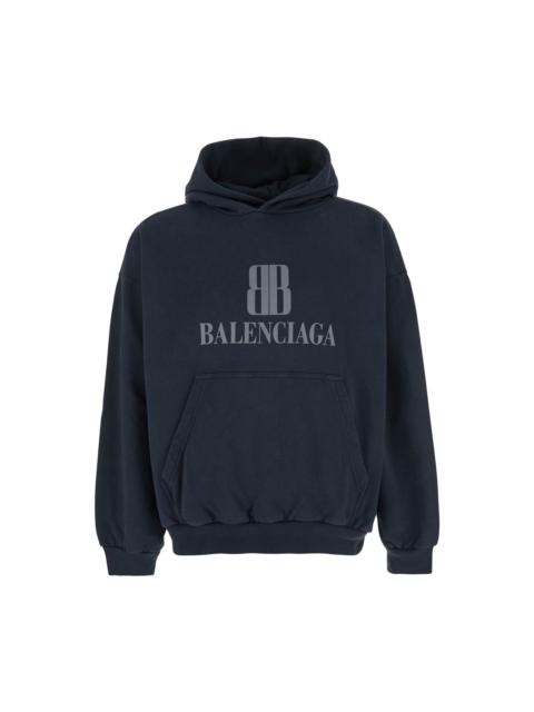 BALENCIAGA Black Hoodie With Fixed Hood And Logo Lettering On The Front In Cotton Man
