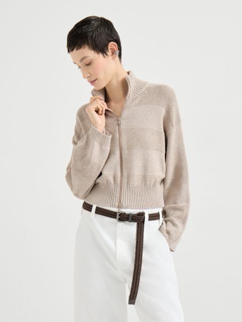 Brunello Cucinelli Textured stripe cardigan in cotton Diamond yarn