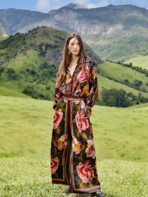 FARM RIO Black Chenille Flowers Lenzing™ Ecovero™ Viscose Pants