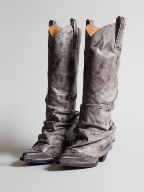 R13 MID COWBOY BOOTS WITH SLEEVE - DISTRESSED GREY LEATHER