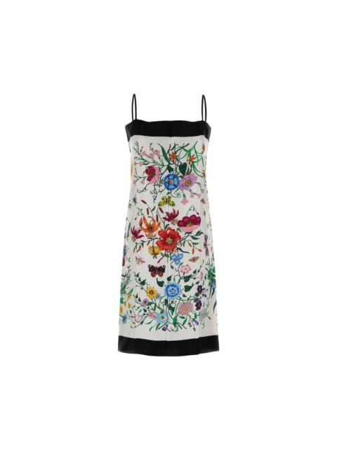 GUCCI GUCCI $2600 Multicolor Printed Silk Twill Dress New & Authen