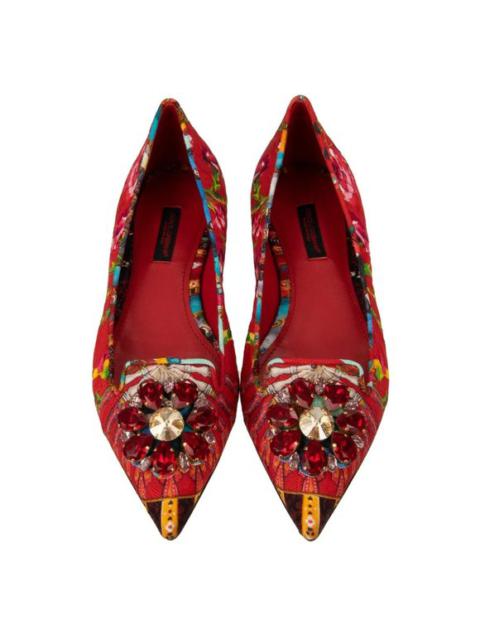Dolce & Gabbana Carretto Crystal Brooch Ballet Flats Shoes Red 36.5 6.5 12781