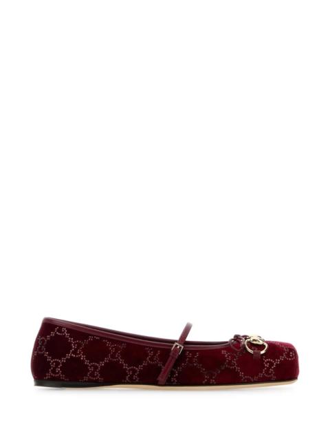 GUCCI Gucci Women Burgundy Velvet Ballerinas