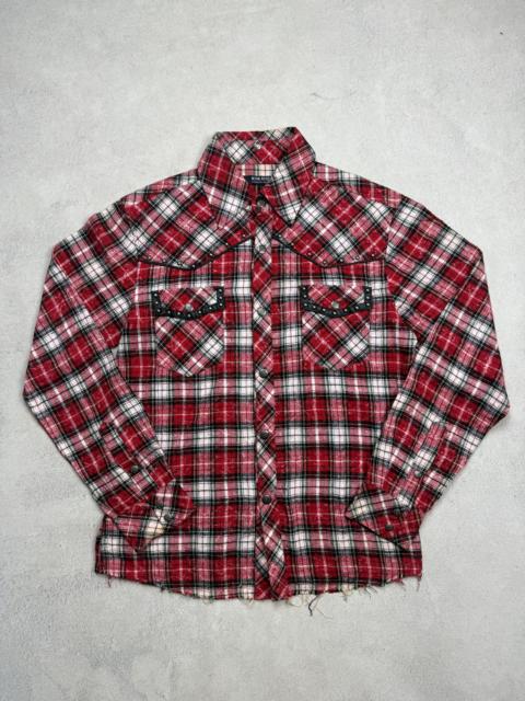 Other Designers Japanese Brand - In The Attic Studded Distressed Flannel Plaid Shirt Punk