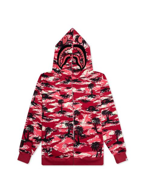 A BATHING APE® PALM TREE CAMO RELAXED FIT SHARK FULL ZIP HOODIE - RED