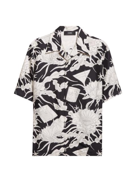 AMIRI AMIRI Floral Silk Bowling Shirt in Black at Nordstrom