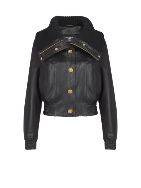 Balmain Lambskin and knit bomber jacket