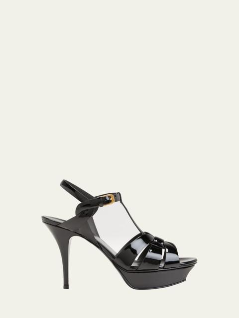 SAINT LAURENT Tribute Patent T-Strap Platform Sandals
