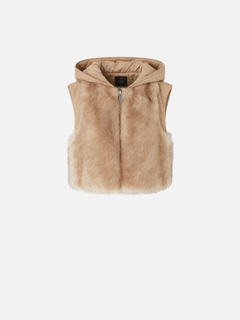 PINKO PADDED FAUX FUR GILET WITH HOOD