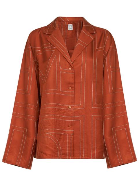 TOTEME Orange silk twill Monogram pajama shirt