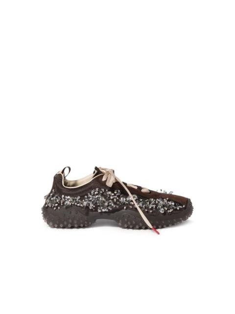 Miu Miu MIU MIU $2300 Bubble Embroidered Dark Brown Sneakers New & A