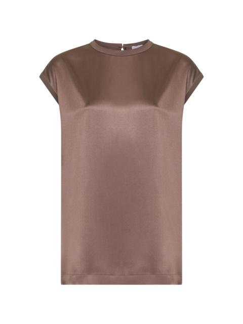 Brunello Cucinelli Brunello Cucinelli Women Brown Stretch Silk Satin Monili Top