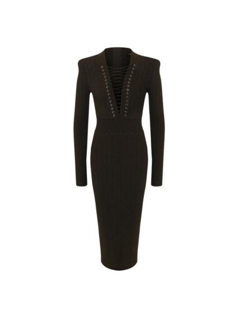 Balmain Lace-up Long Sleeve Midi Sweater Dress