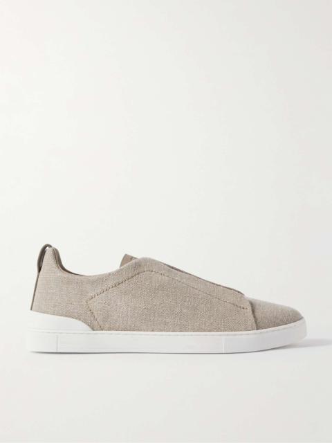 Triple Stitch™ Leather-Trimmed Linen-Canvas Slip-On Sneakers