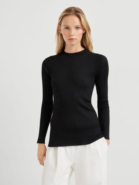 Brunello Cucinelli Sparkling cashmere and silk rib knit lightweight sweater