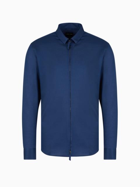GIORGIO ARMANI SLIM-FIT MICRO-ARMURE COTTON JERSEY ZIP-UP SHIRT