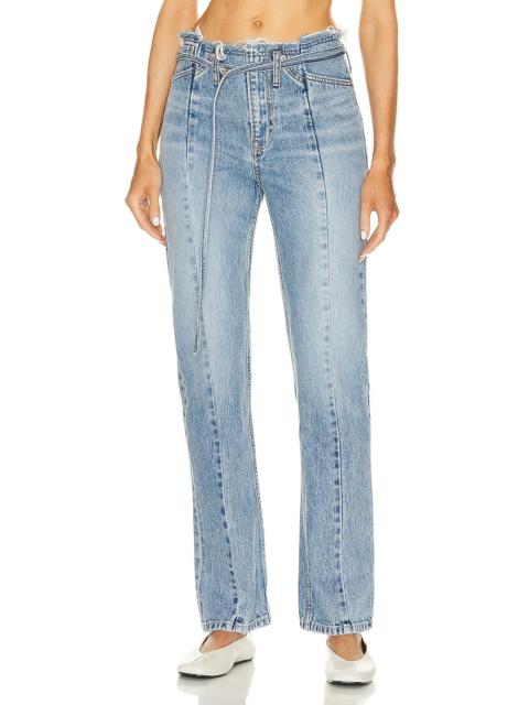 GRLFRND Adriana Belted Frayed Waist Slim Straight