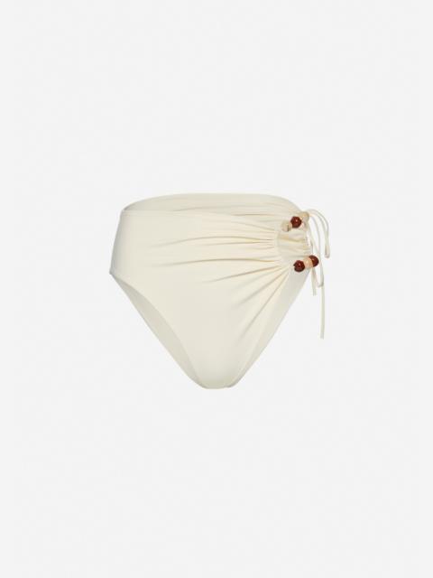 MAGDA BUTRYM High-waist swim bottom with bead detail in cream