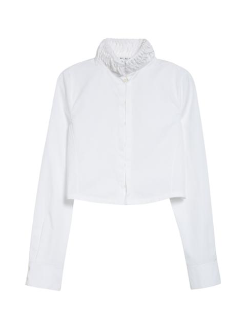 Alaïa Alaïa Twisted Detail Crop Poplin Shirt in Blanc at Nordstrom