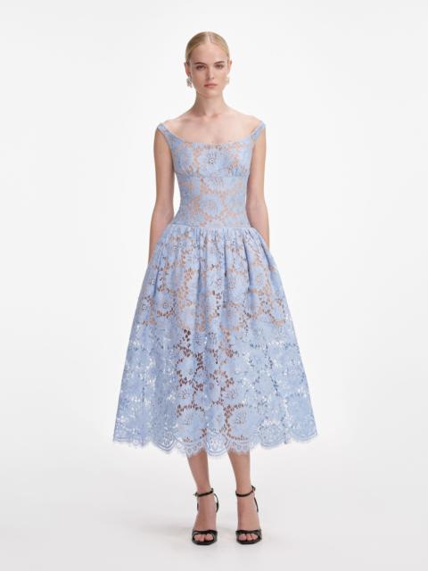 self-portrait Blue Floral Lace Midi Dress
