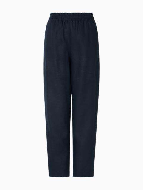 EMPORIO ARMANI PURE LINEN TROUSERS WITH AN ELASTICATED WAIST