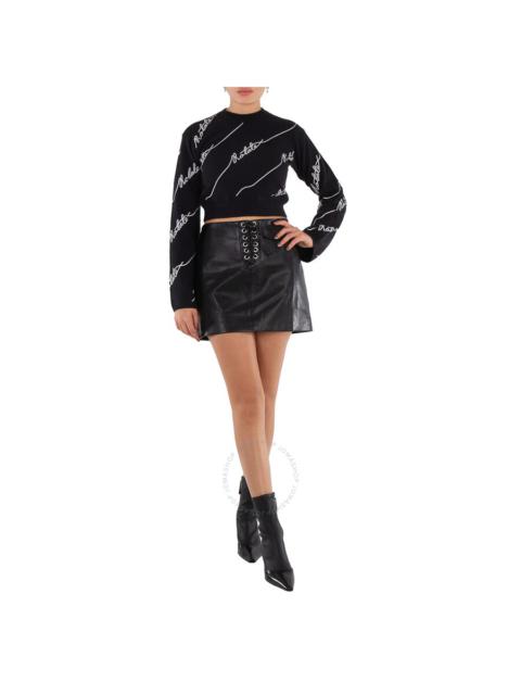 Rotate Birger Christensen Ladies Black Textured Lace-Up Miniskirt