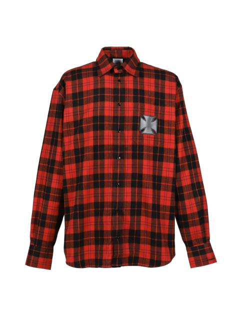 VETEMENTS LEATHER CROSS FLANNEL SHIRT / BLK RED CHECK
