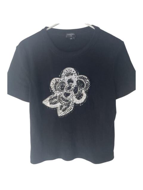 CHANEL Chanel Black Camellia Embellished Short Sleeve T-Shirt Womens Size 34