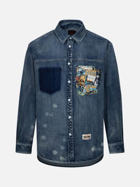 EVISU Lucky Slot Machine and Daruma Print Relax Fit Denim Shirt