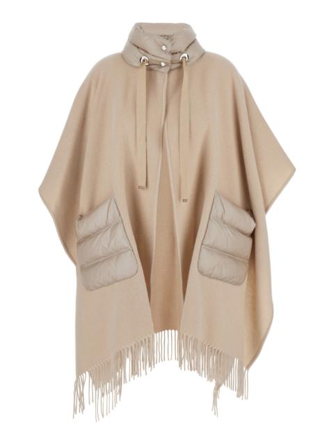 Herno Herno Women Poncho With High Collar And Two Pockets In Wool And Nylon Beige Women