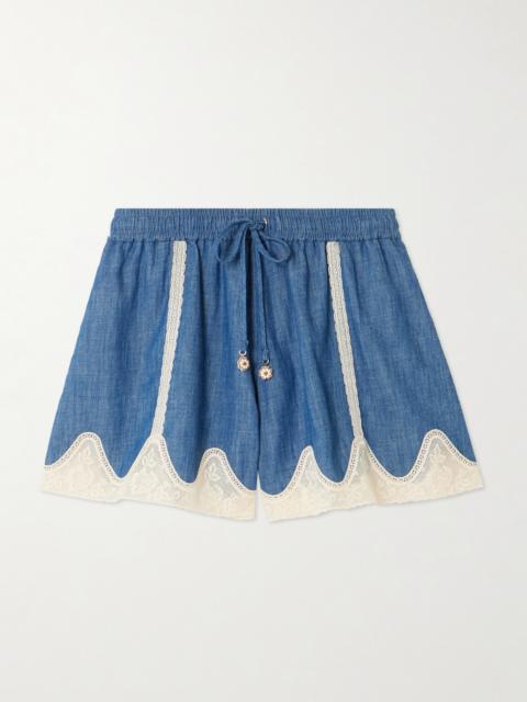 Zimmermann Awaken Lace-trimmed Denim Shorts