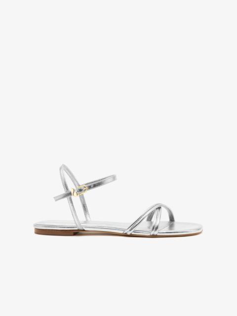 Larroudé Annie Sandal Ankle Tie In Silver Metallic Leather