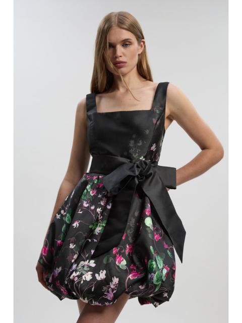 KAREN MILLEN Scattered Floral Twill Mini Puff Ball Woven Dress