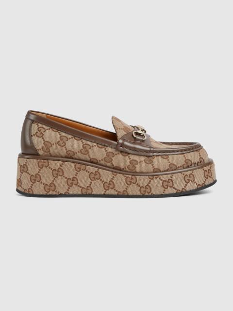 GUCCI Gucci Horsebit GG Canvas Wedge Loafers