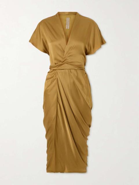 Draped satin midi wrap dress
