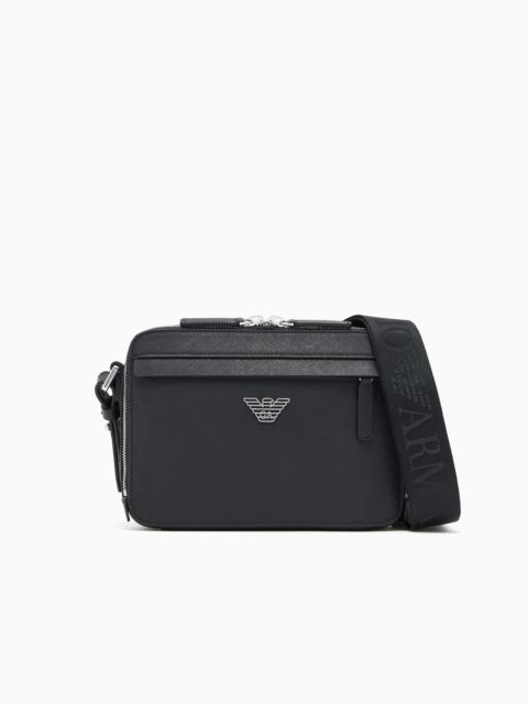 EMPORIO ARMANI ASV REGENERATED SAFFIANO LEATHER MINI CAMERA BAG WITH EAGLE PLATE